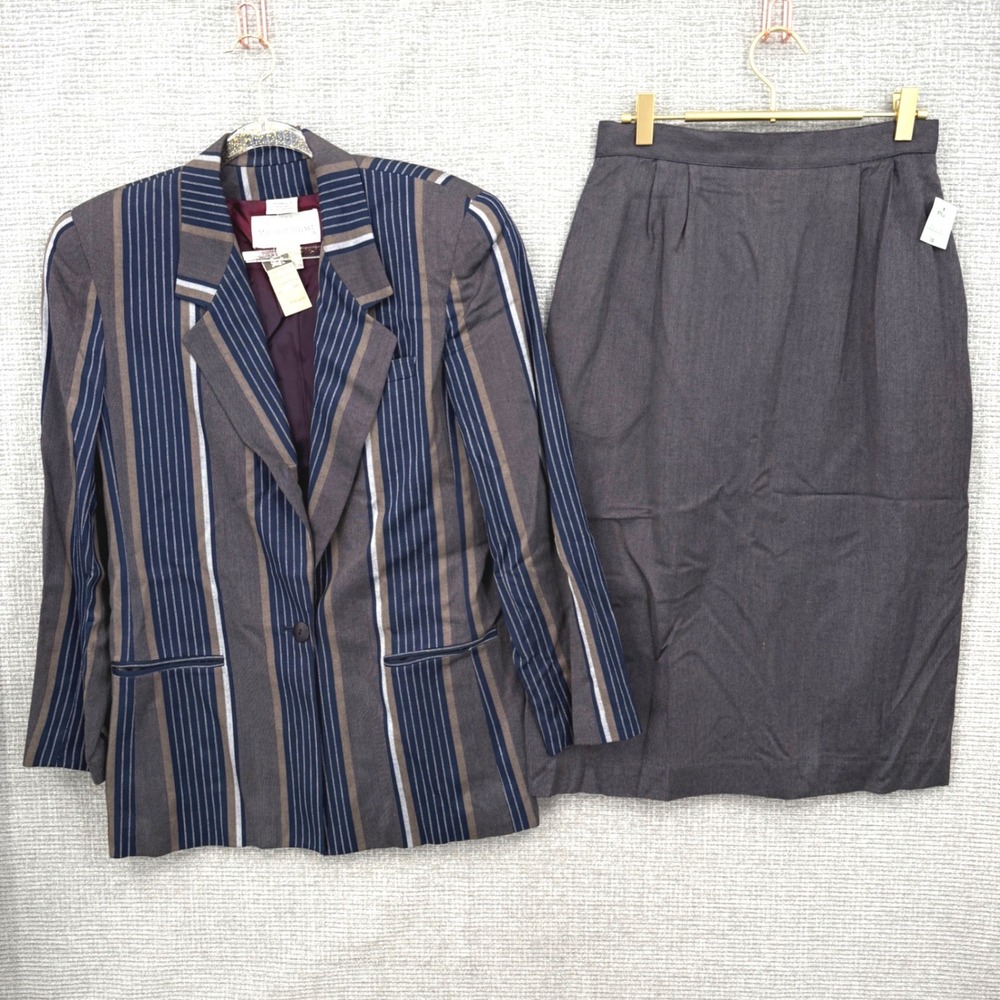 Vtg Michelle Stuart Skirt Suit Set Women 10 Striped Blazer Pencil Skirt 2pc